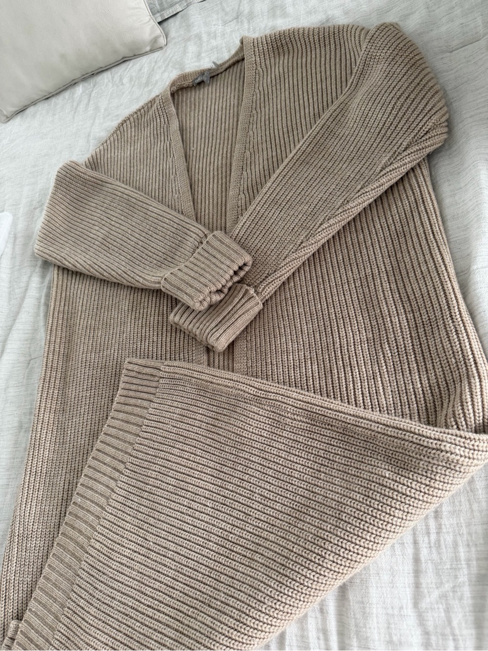 ASOS Beige Ribbed Open Front Longline Cardigan - Picture 4 of 5
